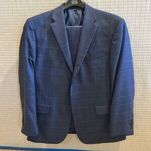 Jos. A. Banks suit. Navy with brown plaid pattern.